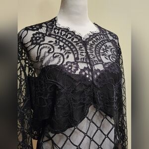 Elegant Vneck Black Lace Thong Bodysuit Women's Plus Size 1X